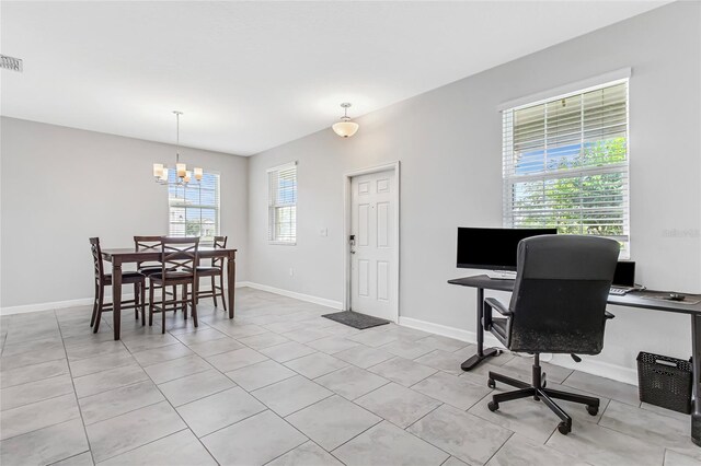 15096 Chapter Way, Winter Garden, FL 34787 - dining area with light tile patterned floors, a chandelier, an office area, and baseboards