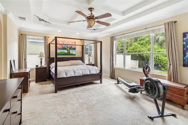 1429 Arbitus Cir, Oviedo, FL 32765 - bedroom featuring coffered ceiling, crown molding, light colored carpet, recessed lighting, and beam ceiling
