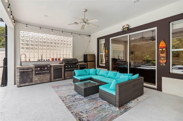 1429 Arbitus Cir, Oviedo, FL 32765 - view of patio with an outdoor hangout area, a sink, and a ceiling fan