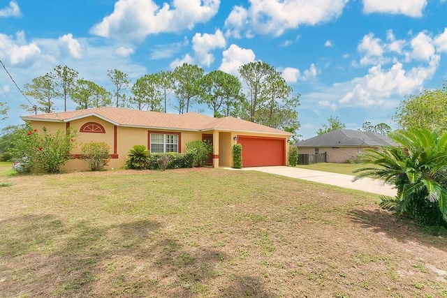 2772 Pelham Cir, Deltona, FL 32738 - ranch-style home featuring driveway, an attached garage, a front lawn, and stucco siding