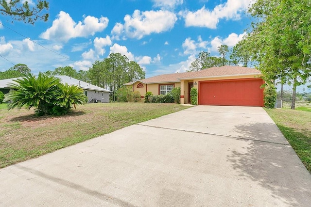2772 Pelham Cir, Deltona, FL 32738 - ranch-style home featuring an attached garage, a front yard, concrete driveway, and stucco siding