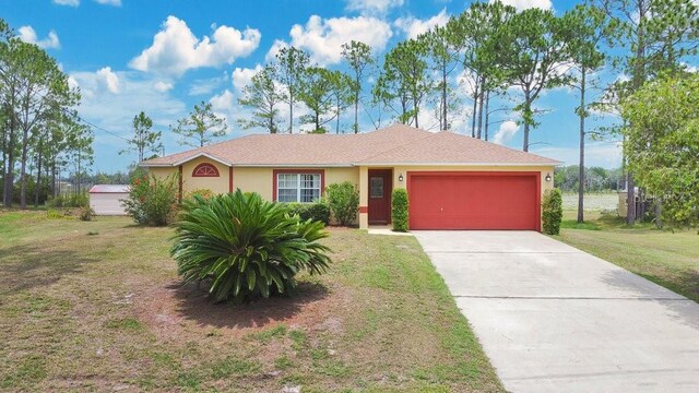 2772 Pelham Cir, Deltona, FL 32738 - ranch-style home featuring a garage, a front lawn, concrete driveway, and stucco siding
