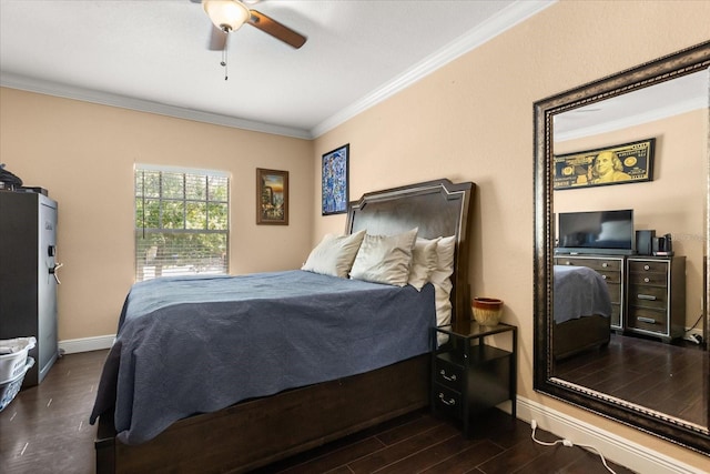173 Villa Di Este Ter Unit 209, Lake Mary, FL 32746 - bedroom featuring ornamental molding, baseboards, wood finished floors, and ceiling fan