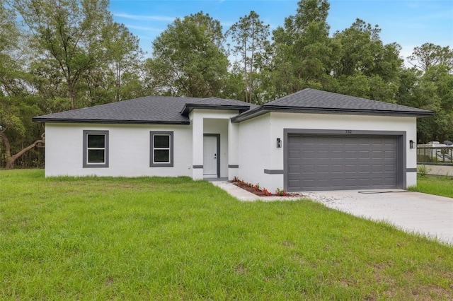 8944 N Pitcairn Way, Citrus Springs, FL 34434 - prairie-style house with stucco siding, driveway, an attached garage, and a front yard