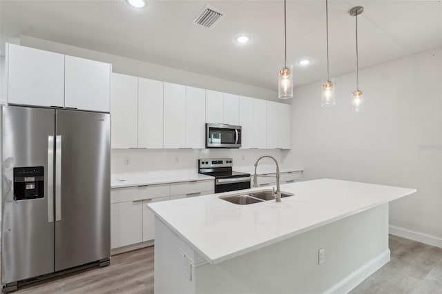 8944 N Pitcairn Way, Citrus Springs, FL 34434 - kitchen with appliances with stainless steel finishes, a sink, light wood-type flooring, white cabinetry, and recessed lighting