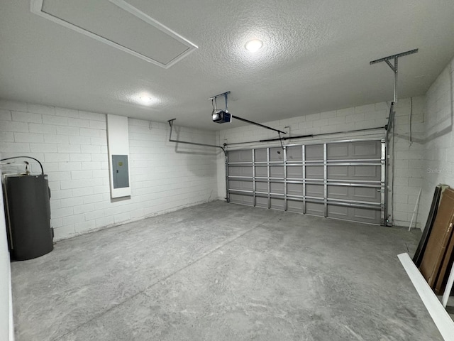 16463 SW 55th Court Rd, Ocala, FL 34473 - garage featuring electric panel, a garage door opener, concrete block wall, and water heater