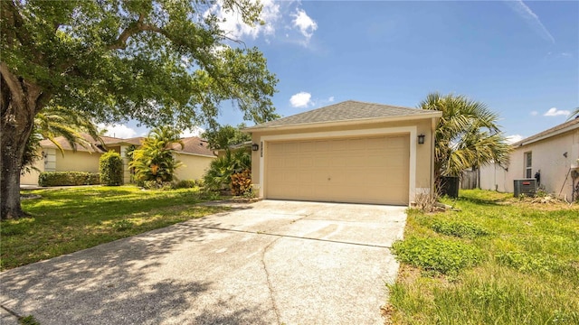 4236 Newtonhall Dr, Orlando, FL 32826 - view of front of house featuring concrete driveway, stucco siding, a front yard, and central air condition unit