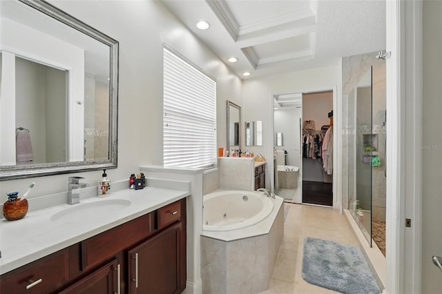 8418 Via Bella Notte, Orlando, FL 32836 - full bathroom with vanity, a shower stall, a whirlpool tub, tile patterned flooring, and a walk in closet