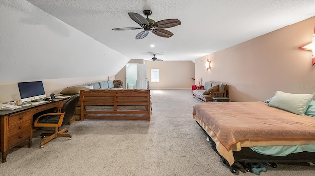 287 Hilltop Dr, Longwood, FL 32750 - carpeted bedroom with a desk, lofted ceiling, a ceiling fan, and a textured ceiling