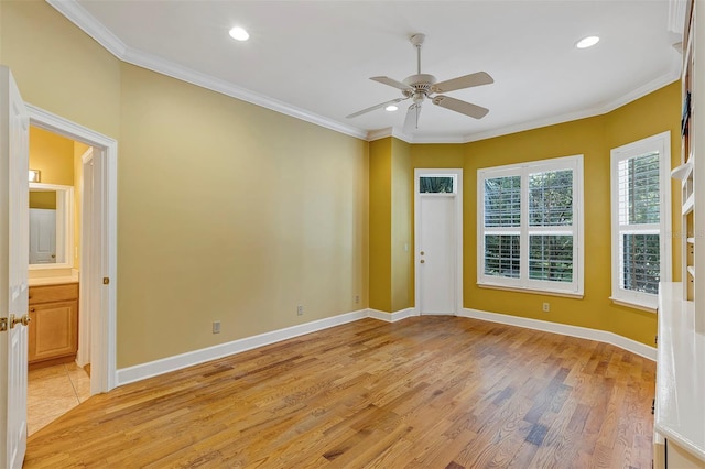914 Elysium Blvd, Mount Dora, FL 32757 - spare room featuring light wood-style floors, recessed lighting, ornamental molding, and ceiling fan