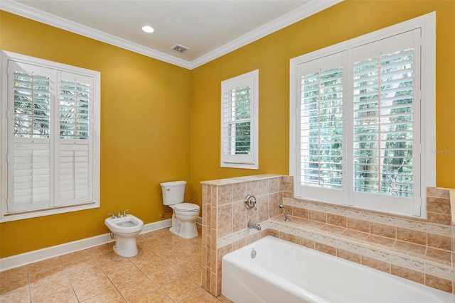 914 Elysium Blvd, Mount Dora, FL 32757 - bathroom featuring a bath, a bidet, plenty of natural light, and crown molding