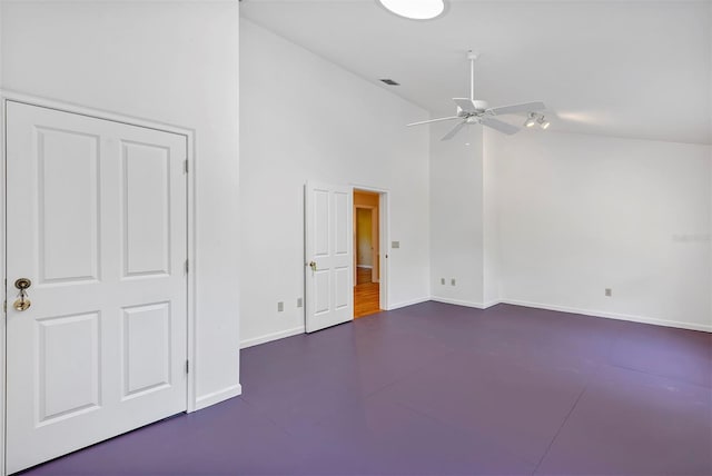 914 Elysium Blvd, Mount Dora, FL 32757 - unfurnished bedroom featuring high vaulted ceiling and a ceiling fan
