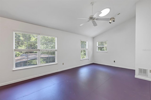 914 Elysium Blvd, Mount Dora, FL 32757 - empty room featuring vaulted ceiling, ceiling fan, and concrete floors