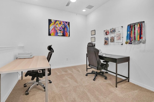 3280 Canna Lily Pl, Clermont, FL 34711 - office area featuring carpet flooring, ceiling fan, baseboards, and recessed lighting