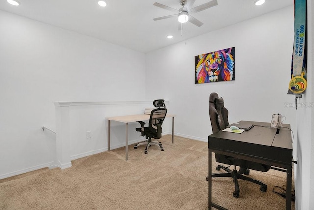3280 Canna Lily Pl, Clermont, FL 34711 - office area featuring light colored carpet, ceiling fan, recessed lighting, and baseboards