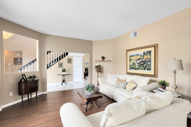 2214 Westbourne Dr, Oviedo, FL 32765 - living room with stairs, wood finished floors, and baseboards