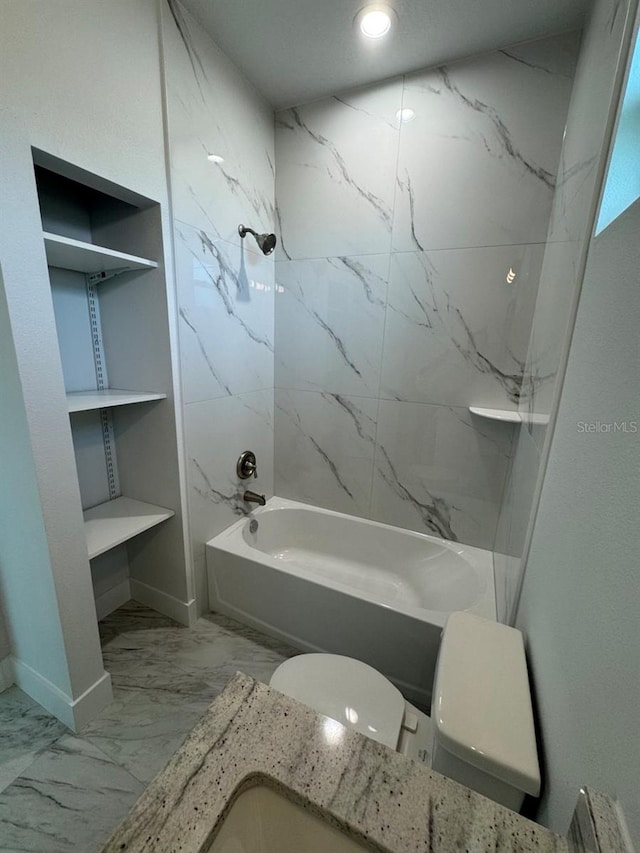 9 Bunker Pl, Rotonda West, FL 33947 - bathroom featuring marble look tile flooring, shower / tub combination, and toilet