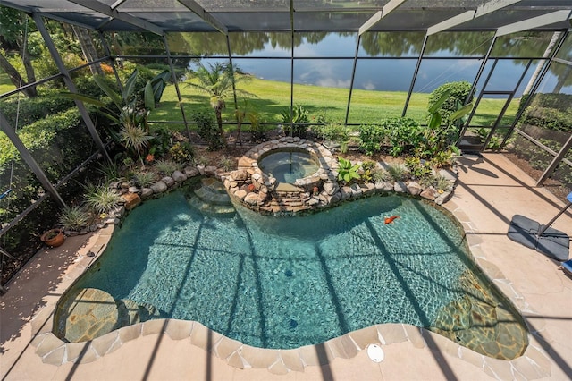 490 Wekiva Preserve Dr, Apopka, FL 32712 - view of swimming pool with glass enclosure, a patio area, and a pool with connected hot tub