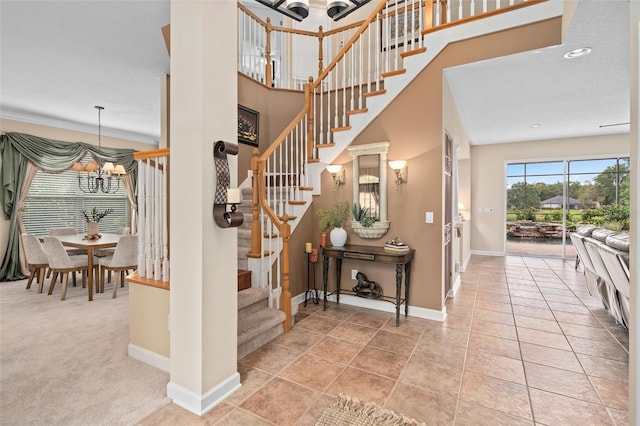 490 Wekiva Preserve Dr, Apopka, FL 32712 - stairway featuring a chandelier, baseboards, and recessed lighting