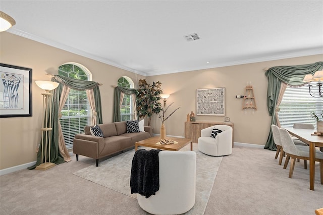 490 Wekiva Preserve Dr, Apopka, FL 32712 - carpeted living area with ornamental molding and baseboards