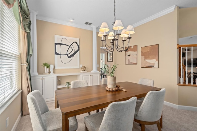 490 Wekiva Preserve Dr, Apopka, FL 32712 - dining area with a chandelier, crown molding, light carpet, and baseboards