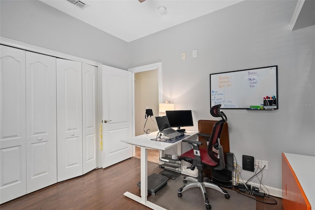 490 Wekiva Preserve Dr, Apopka, FL 32712 - home office with dark wood-style flooring and baseboards