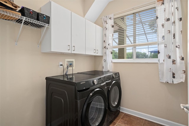 490 Wekiva Preserve Dr, Apopka, FL 32712 - laundry room featuring cabinet space, baseboards, washer and dryer, and tile patterned floors