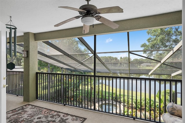 490 Wekiva Preserve Dr, Apopka, FL 32712 - sunroom with ceiling fan and a water view