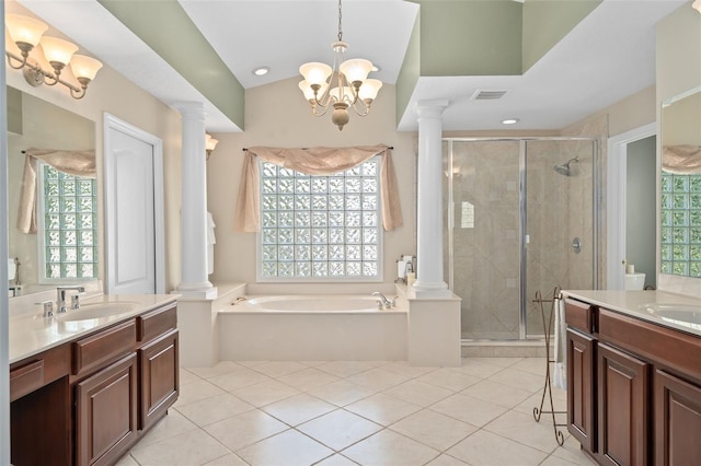 490 Wekiva Preserve Dr, Apopka, FL 32712 - bathroom with ornate columns, two vanities, and a bath