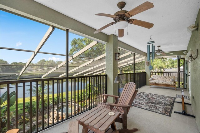 490 Wekiva Preserve Dr, Apopka, FL 32712 - sunroom featuring ceiling fan and a water view