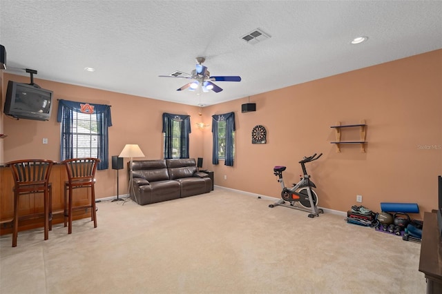 490 Wekiva Preserve Dr, Apopka, FL 32712 - workout area with a ceiling fan, baseboards, carpet flooring, a textured ceiling, and recessed lighting
