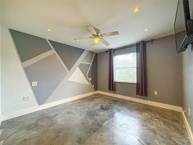 3034 Parkway Blvd Unit 102, Kissimmee, FL 34747 - empty room featuring unfinished concrete floors, ceiling fan, baseboards, and recessed lighting