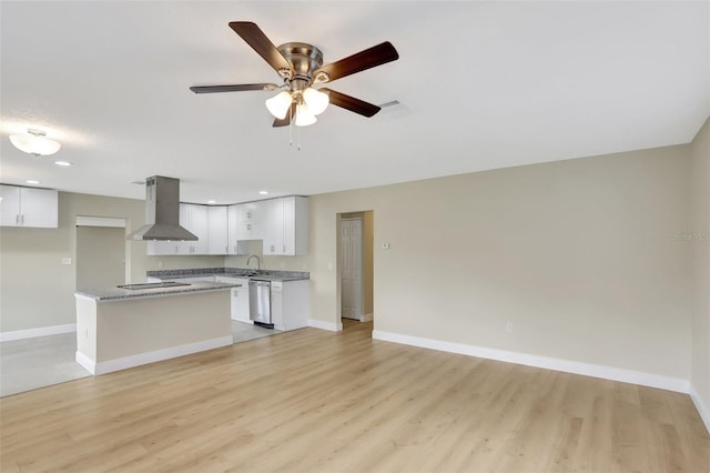 2835 Bongart Rd, Winter Park, FL 32792 - kitchen with wall chimney range hood, dishwasher, a sink, baseboards, and recessed lighting