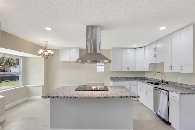 2835 Bongart Rd, Winter Park, FL 32792 - kitchen featuring dishwasher, a sink, island range hood, black electric stovetop, and light tile patterned flooring