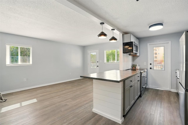 320 Lakeview St Unit 220, Orlando, FL 32804 - kitchen featuring stainless steel appliances, dark wood-style flooring, a textured ceiling, plenty of natural light, and a peninsula