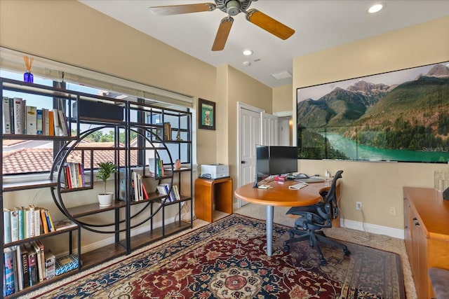 1010 Juliette Blvd, Mount Dora, FL 32757 - home office with baseboards, a ceiling fan, and recessed lighting