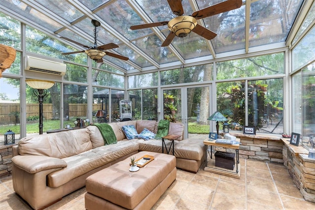 556 Lake Ave, Altamonte Springs, FL 32701 - sunroom / solarium featuring an AC wall unit, a ceiling fan, and an outdoor living space
