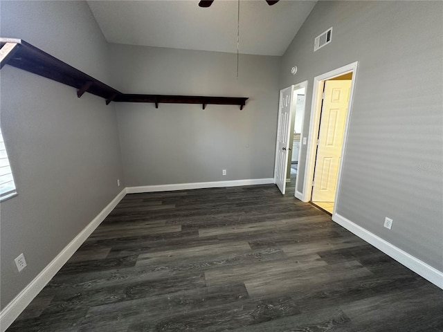 652 Roaring Dr Unit 234, Altamonte Springs, FL 32714 - unfurnished room with vaulted ceiling, dark wood-style flooring, baseboards, and ceiling fan