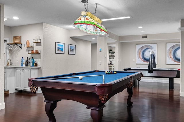 120 Springwood Trl, Altamonte Springs, FL 32714 - recreation room featuring dark wood-style flooring, pool table, baseboards, recessed lighting, and a sink