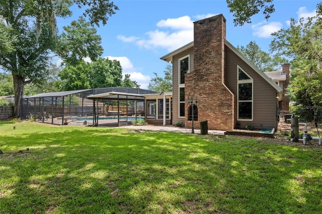 120 Springwood Trl, Altamonte Springs, FL 32714 - back of property featuring a chimney, a lanai, a patio area, and brick siding