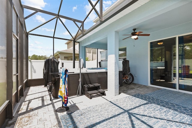 6333 Schoolhouse Pond Rd, Winter Garden, FL 34787 - sunroom / solarium featuring a ceiling fan and a jacuzzi