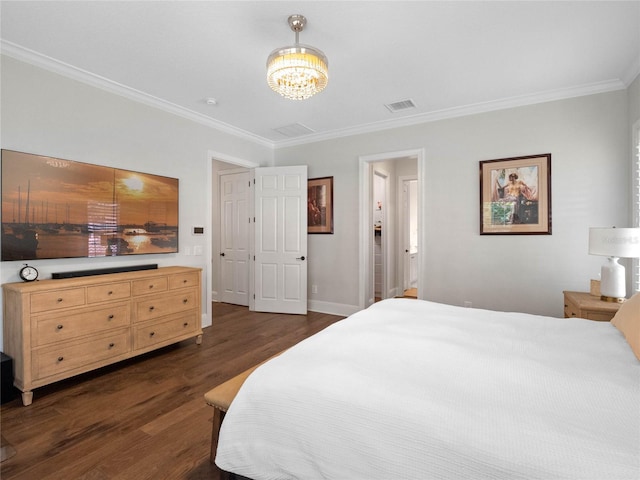 1438 Stickley Ave, Celebration, FL 34747 - bedroom with dark wood finished floors, crown molding, a chandelier, and baseboards