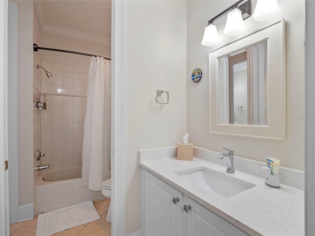 1438 Stickley Ave, Celebration, FL 34747 - bathroom featuring crown molding, vanity, toilet, tile patterned flooring, and shower / tub combo