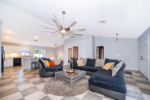 146 Hidden Pointe Ln, Groveland, FL 34736 - living area with vaulted ceiling and ceiling fan