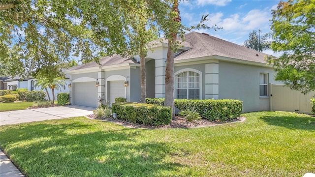 10417 Oakview Pointe Ter, Gotha, FL 34734 - view of front facade featuring stucco siding, a garage, concrete driveway, a front yard, and a shingled roof