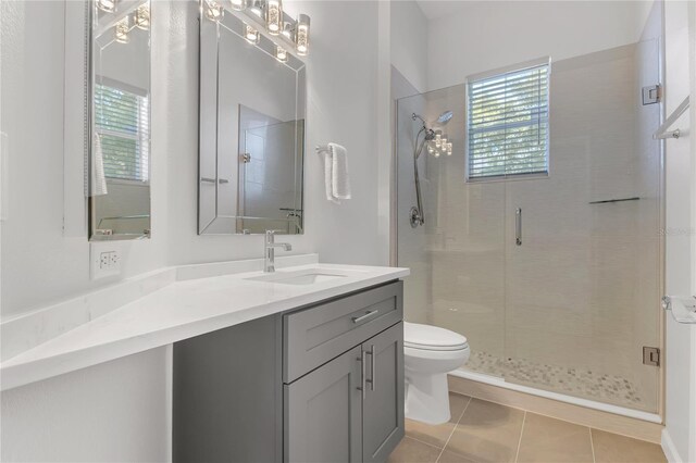 10417 Oakview Pointe Ter, Gotha, FL 34734 - bathroom featuring healthy amount of natural light, toilet, a shower stall, and tile patterned floors