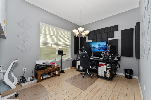 9348 Meadow Hunt Way, Winter Garden, FL 34787 - office featuring a chandelier, wood finished floors, and baseboards