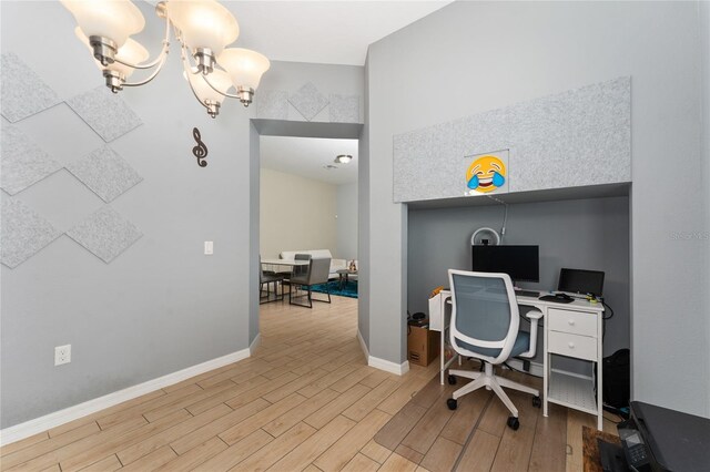 9348 Meadow Hunt Way, Winter Garden, FL 34787 - home office featuring wood finished floors, a chandelier, and baseboards