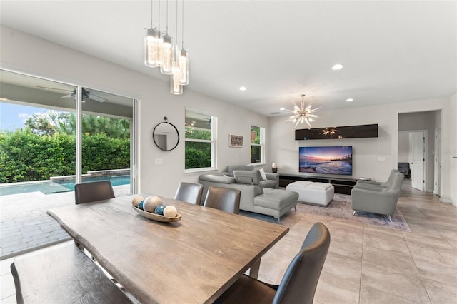 2401 Oxmoor Dr, Deland, FL 32724 - dining space featuring a ceiling fan, recessed lighting, and light tile patterned flooring