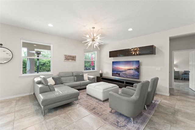 2401 Oxmoor Dr, Deland, FL 32724 - living room featuring baseboards, a chandelier, and recessed lighting